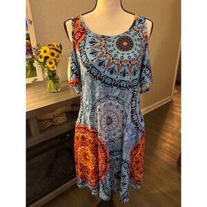 Women's Boutique NWT‎ dress medium open sleeve blue orange